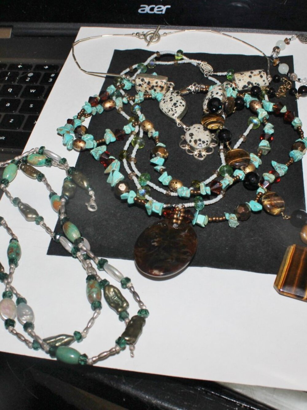 205 Grams 925 Sterling Turquoise Tigers Eye Nature Stone Beads Necklace Lot